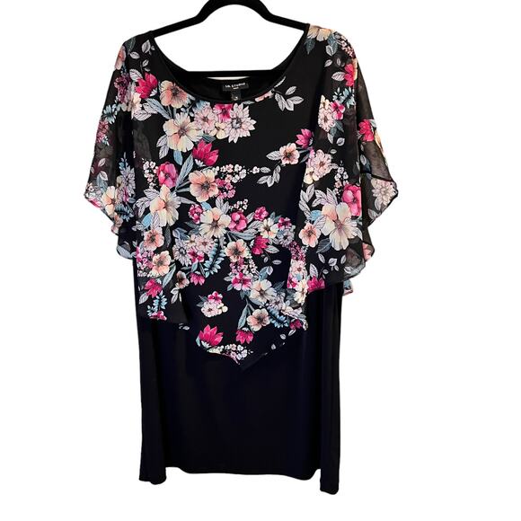 I.N. Studio Women Black Floral Drape Overlay Sleeveless Scarf Sheath Dress Sz 1X - Picture 4 of 12